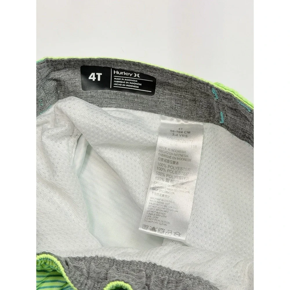 Hurley Boys Board Shorts Swim Trunks Neon Green Blue Striped Size 4T